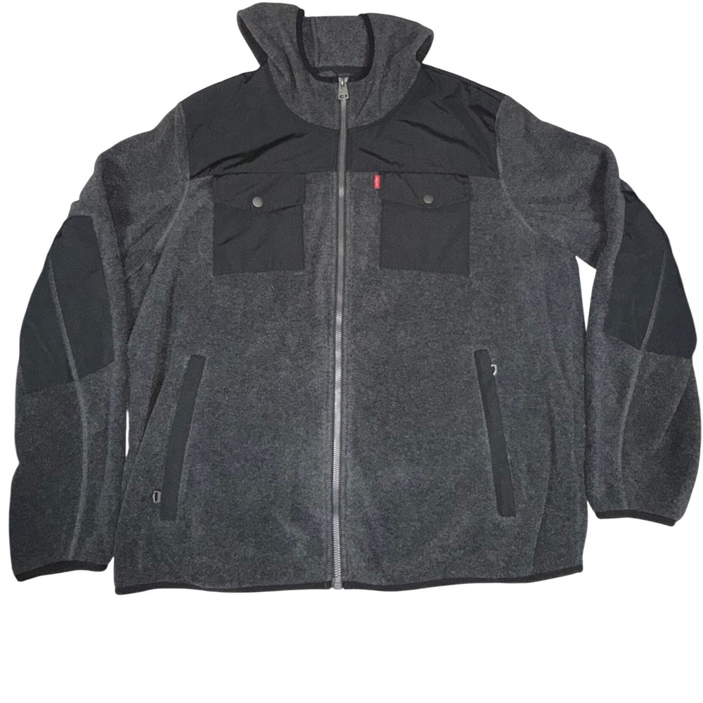 Levi Strauss & Co Fleece Full Zip Hooded Jacket Mens XL Gray Mixed Media Utility